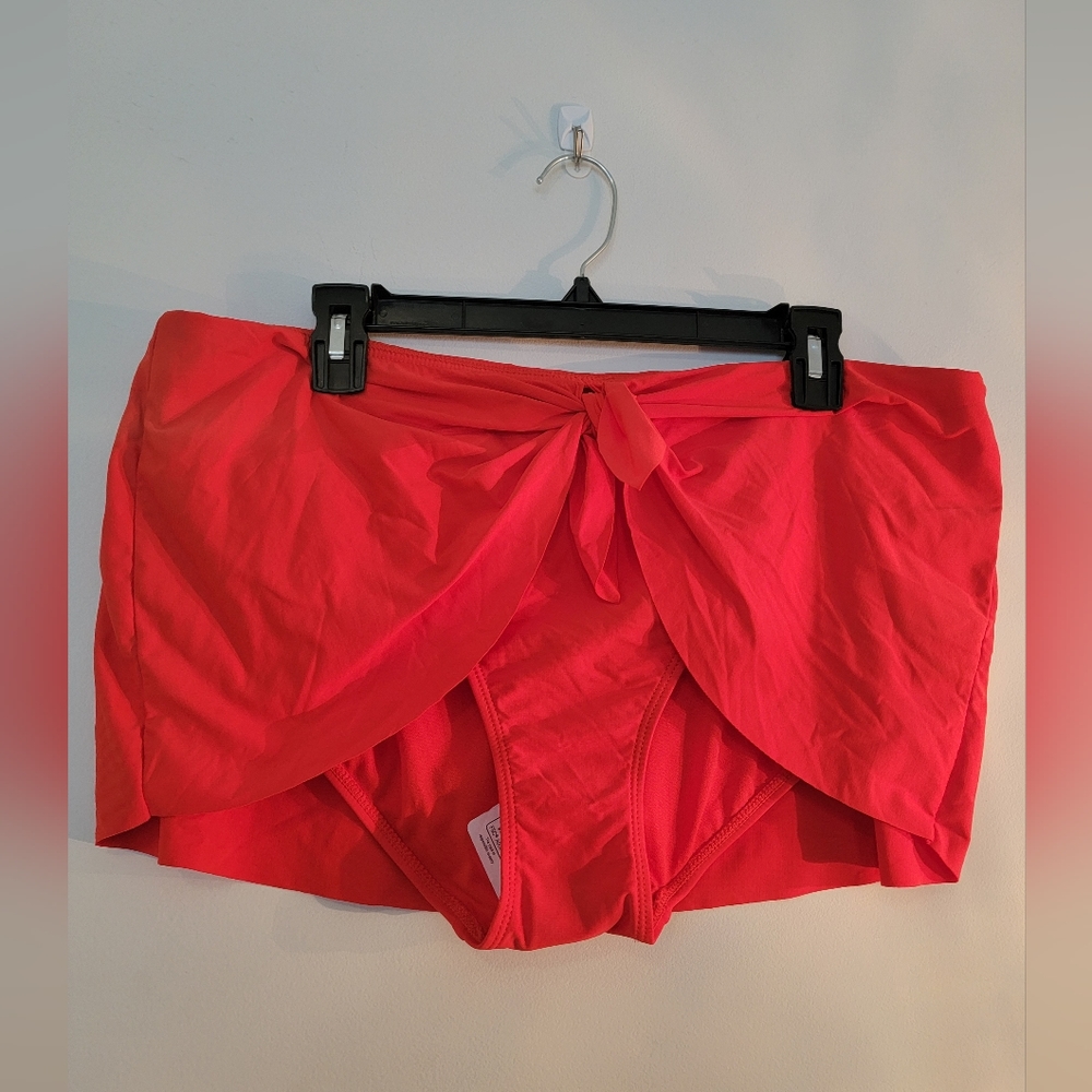 Red Swim Skirt with Front Tie, Size XL (16-18)